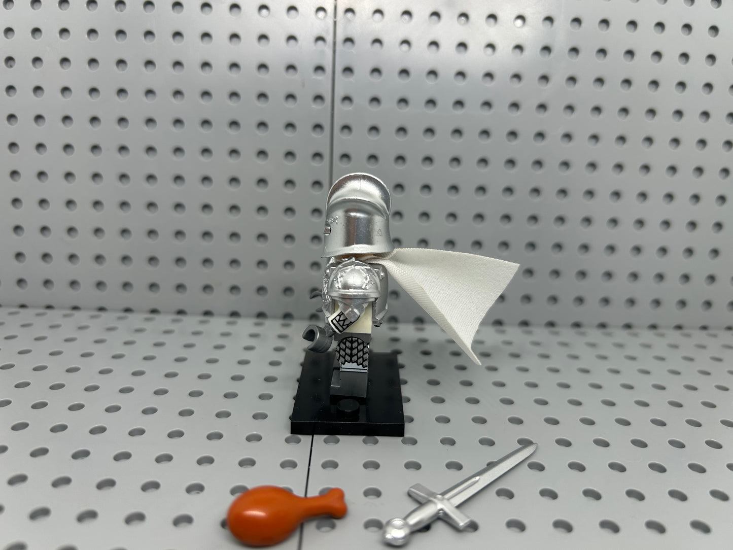 Medieval Silver Knight Custom Block-Style Figure