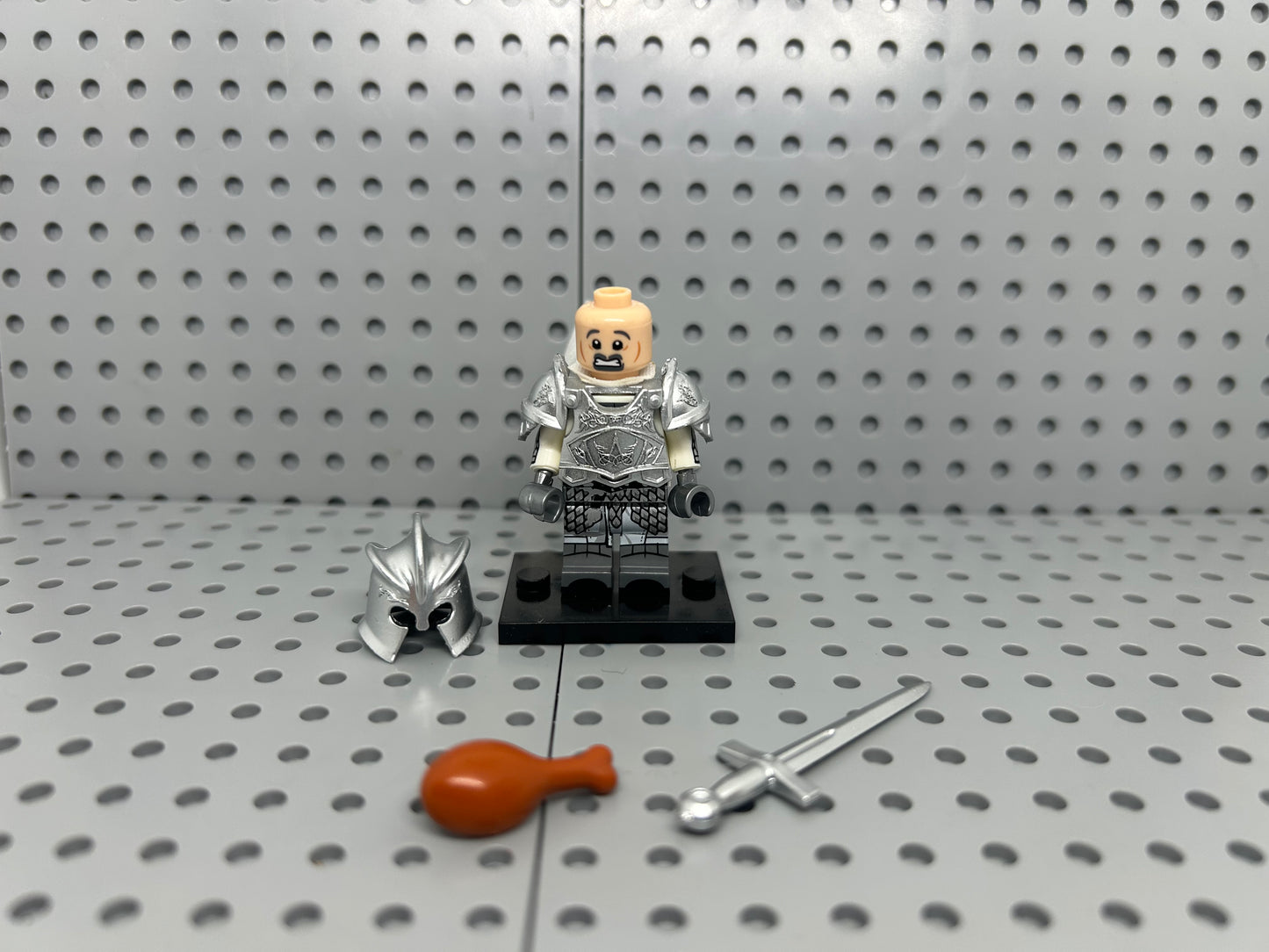 Medieval Silver Knight Custom Block-Style Figure